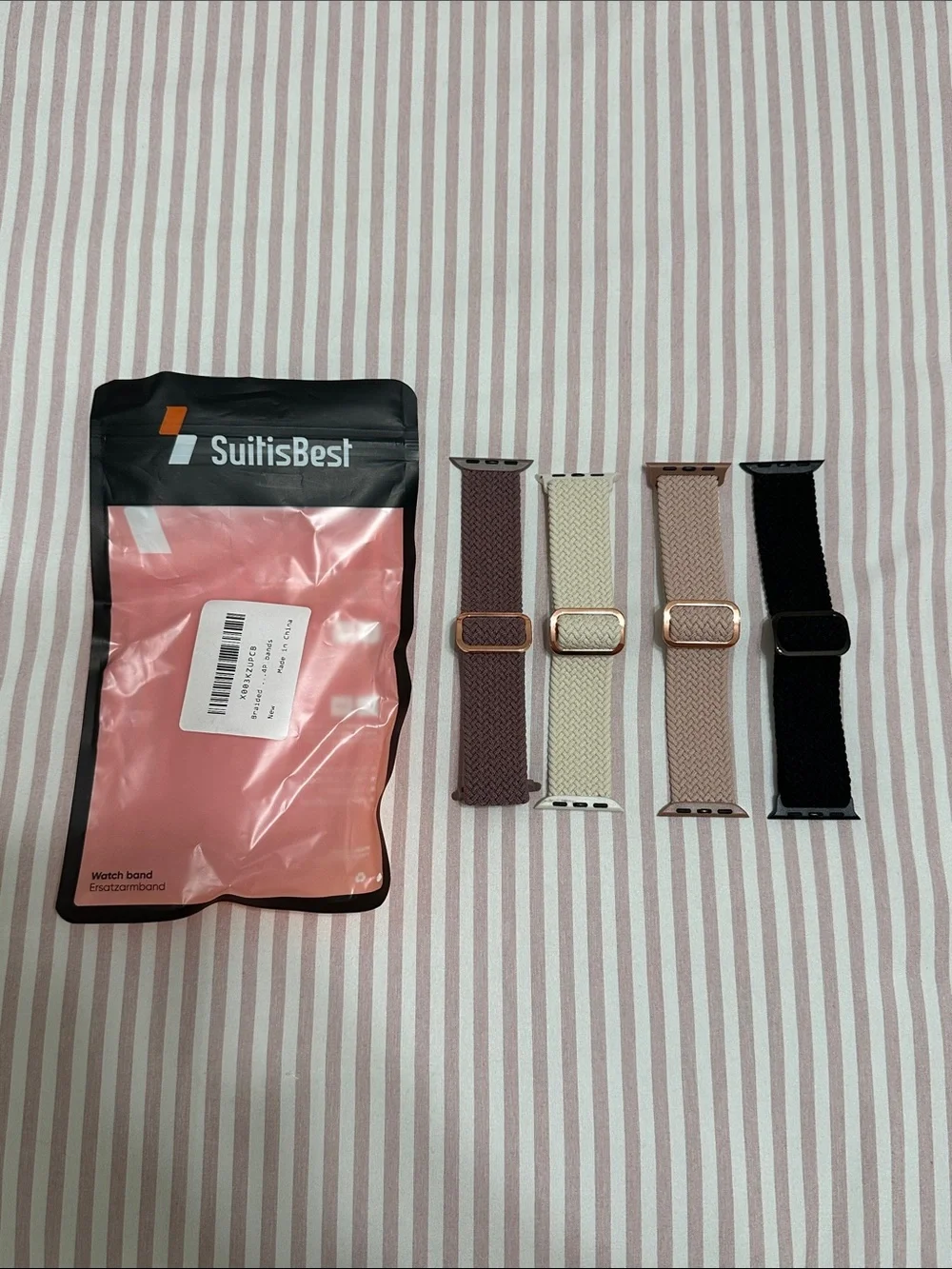 Woven Replacement Watch Bands — Mauve, Cream, Blush, Black (4-Pack)